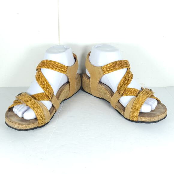 Taos Women’s Trulie US8-8,5 EU39 Tan Leather Woven Cork Wedge Strappy Sandals - Picture 6 of 16